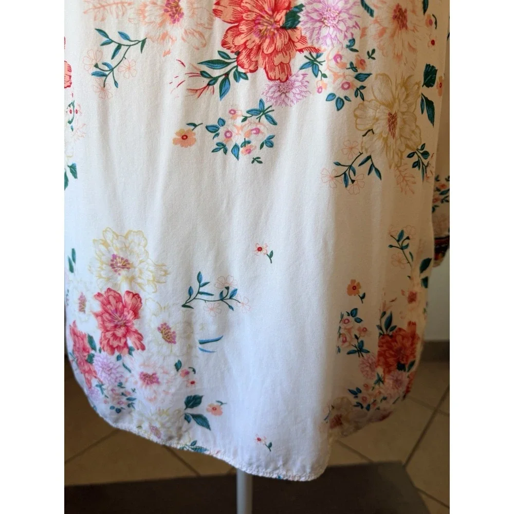 Linda Anderson Women XXL Floral Boho Peasant Blouse White Rayon Embroidered Top - Picture 7 of 16